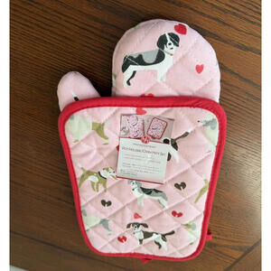 HOME IS WHERE MY DOG IS POTHOLDER/ OVEN MITT SET, NEW.